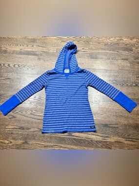 Marc New York Blue and Gray Striped Hooded Sweatshirt Hooded Sweater Pullover